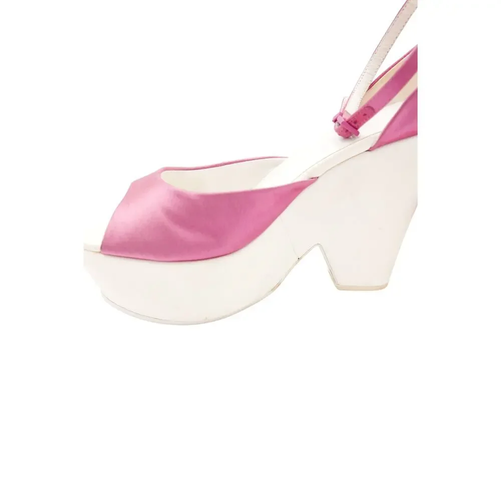 Celine Phoebe Philo Era Pink Satin Chunky Platform Sandals with Ankle Strap